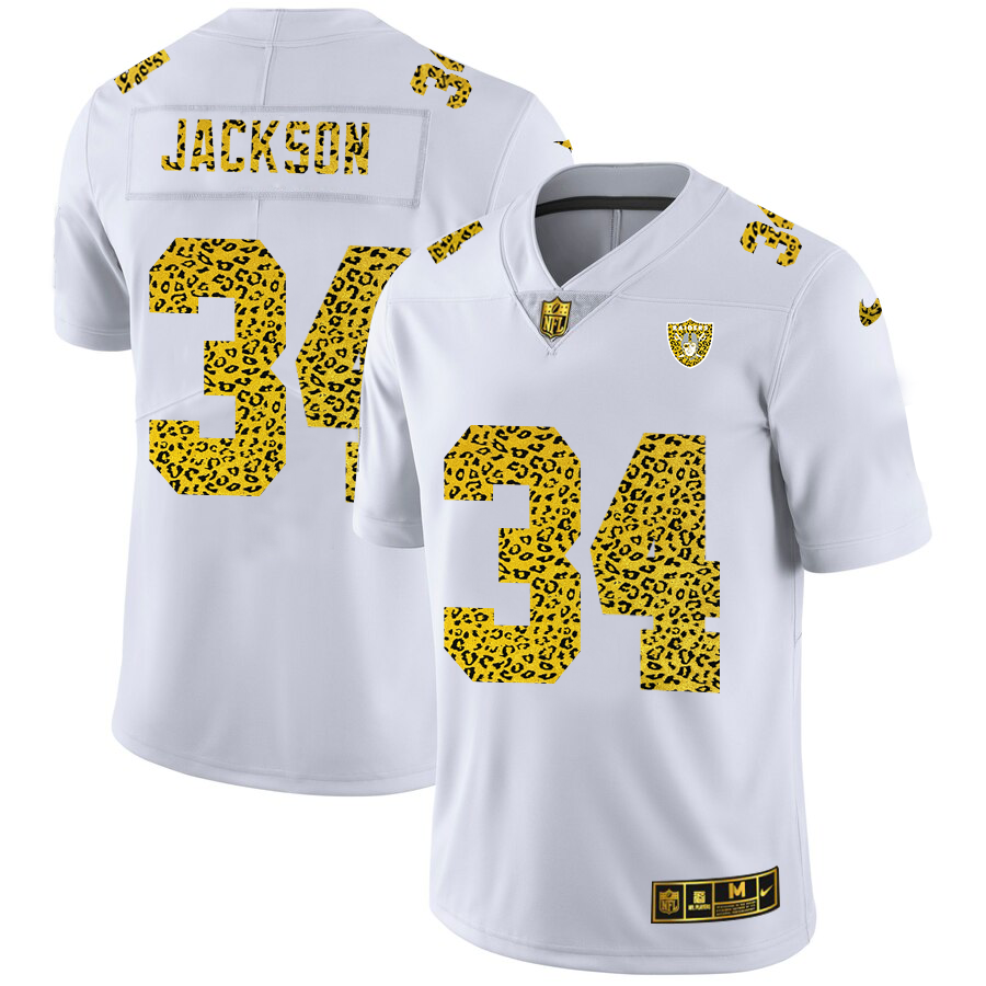 Las Vegas Raiders #34 Bo Jackson Men Nike Flocked Leopard Print Vapor Limited NFL Jersey White->atlanta braves->MLB Jersey